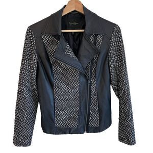 Jessica Simpson Wool Blend Tweed Vegan Leather Jacket